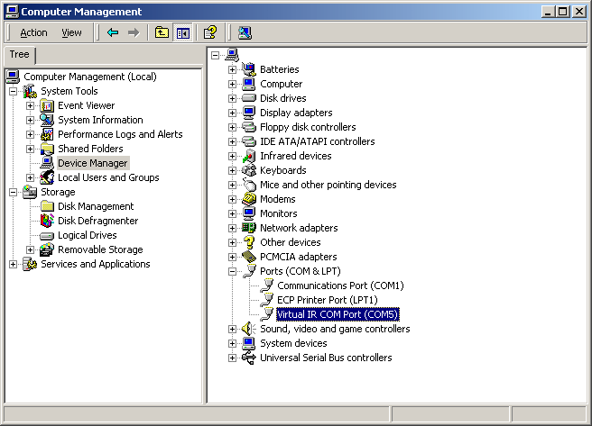 IrCOMM2k in the Device Manager