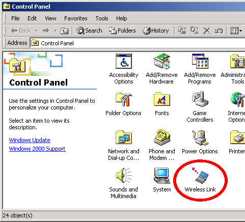 Wireless Link in the Control Panel